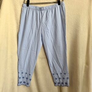 Splash Nightwear Womens Light Blue Stripe Floral Embroidered Pajama Pants 18